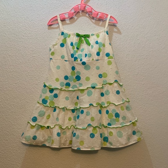 Bonnie Baby White with Blue, Green and Aqua Polka Dots Tiered Sundress. 12m - Picture 6 of 7